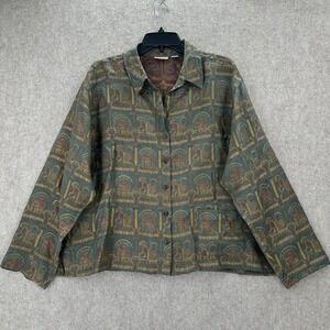 Chicos Silk Blend Button Asian Shirt Women Size XL Tapestry Print